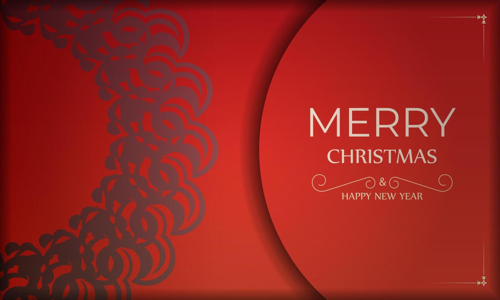 Template Greeting card Happy New Year Red color with abstract burgundy ornament vector