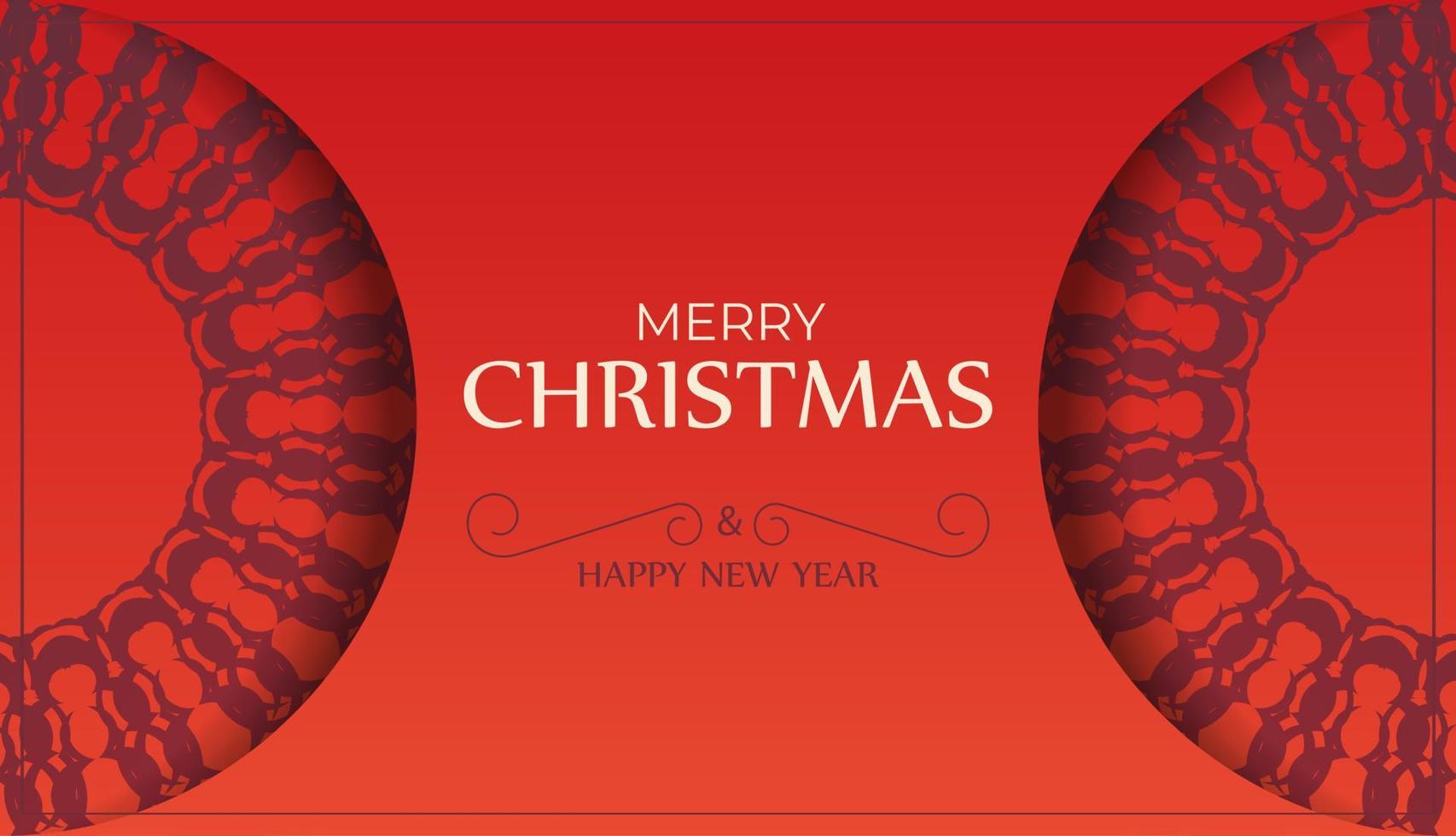 Merry Christmas and Happy New Year Greeting Brochure Template Red Color with Abstract Burgundy Pattern vector