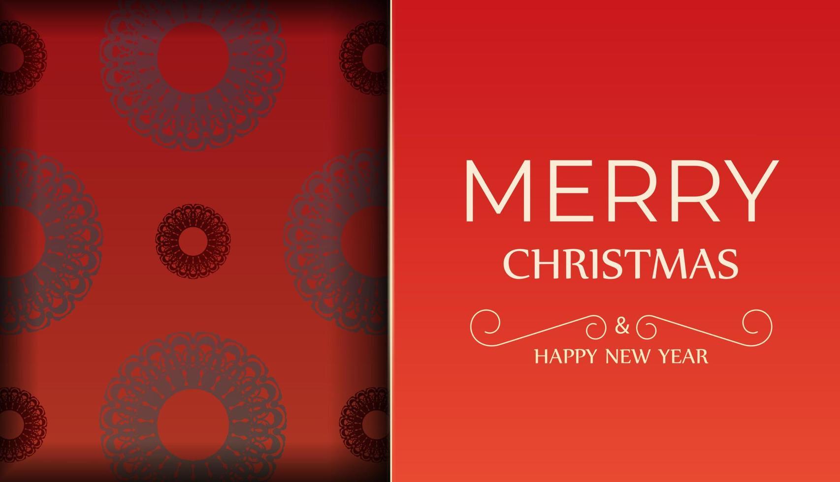 Red color merry christmas and happy new year flyer with abstract burgundy ornament vector