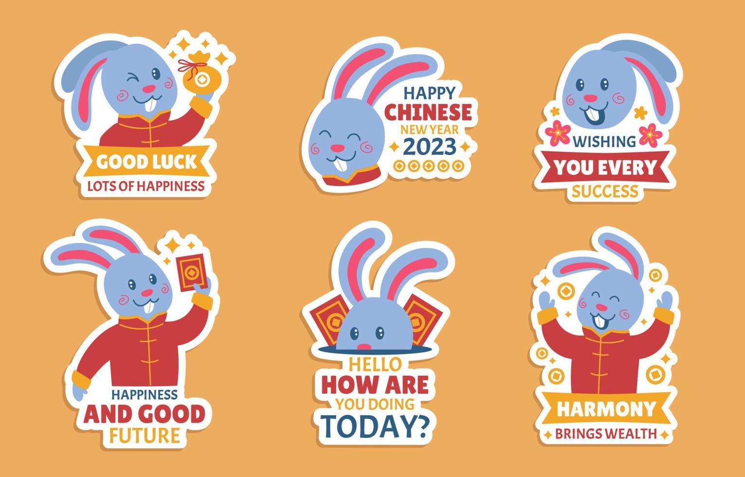 Cute Rabbit Stickers for Chat on Water Rabbit Chinese New Year vector