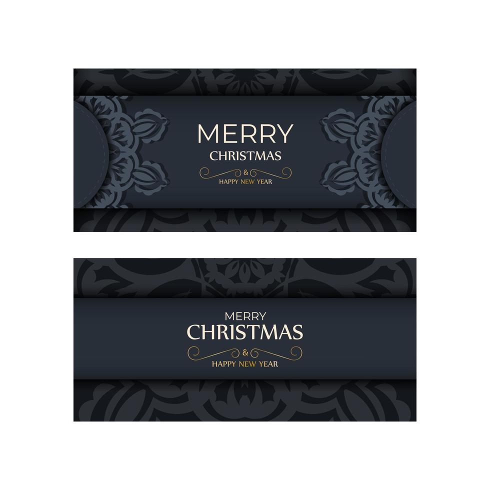 Holiday card Merry christmas in dark blue color with luxury blue ornaments vector