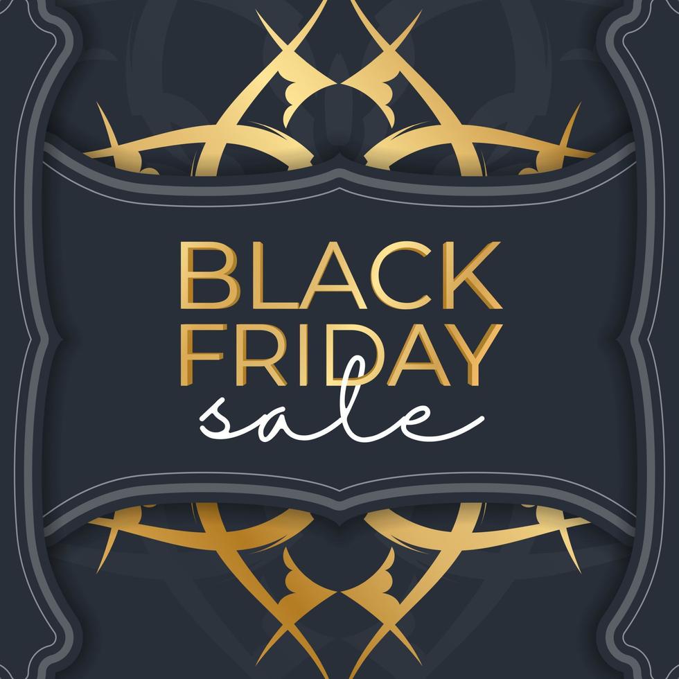 Dark blue color black friday poster with round gold ornament vector