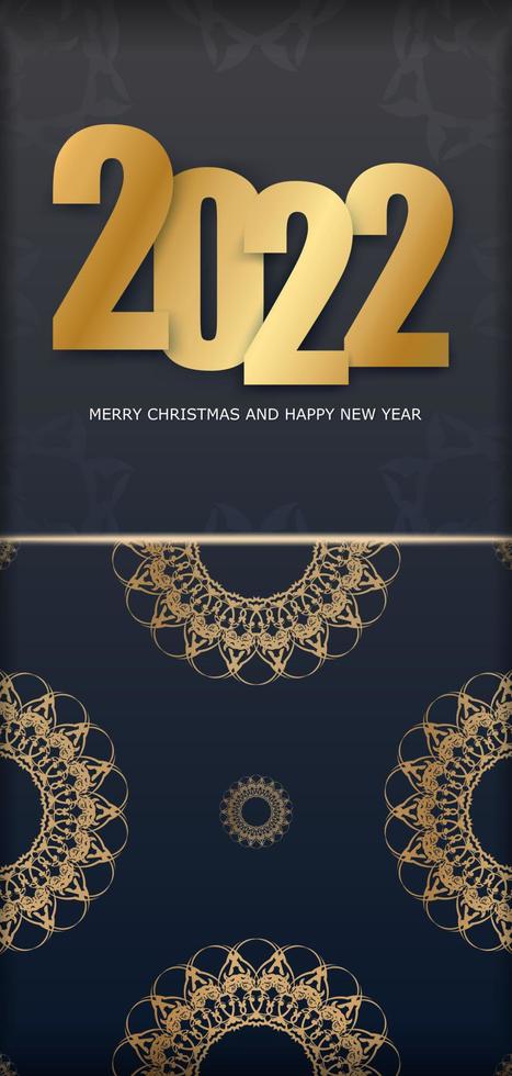 Tarjeta navideña 2022 feliz navidad y feliz año nuevo en negro con adorno dorado de invierno vector