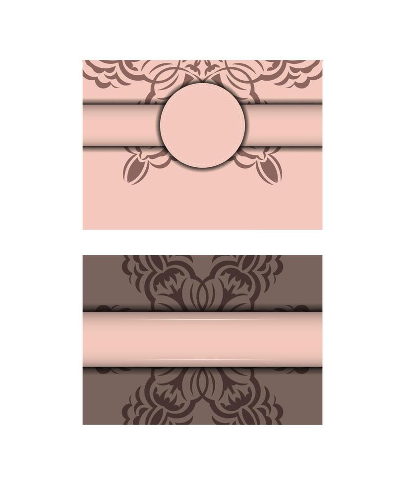 The postcard is pink with Greek ornaments ready for printing. vector
