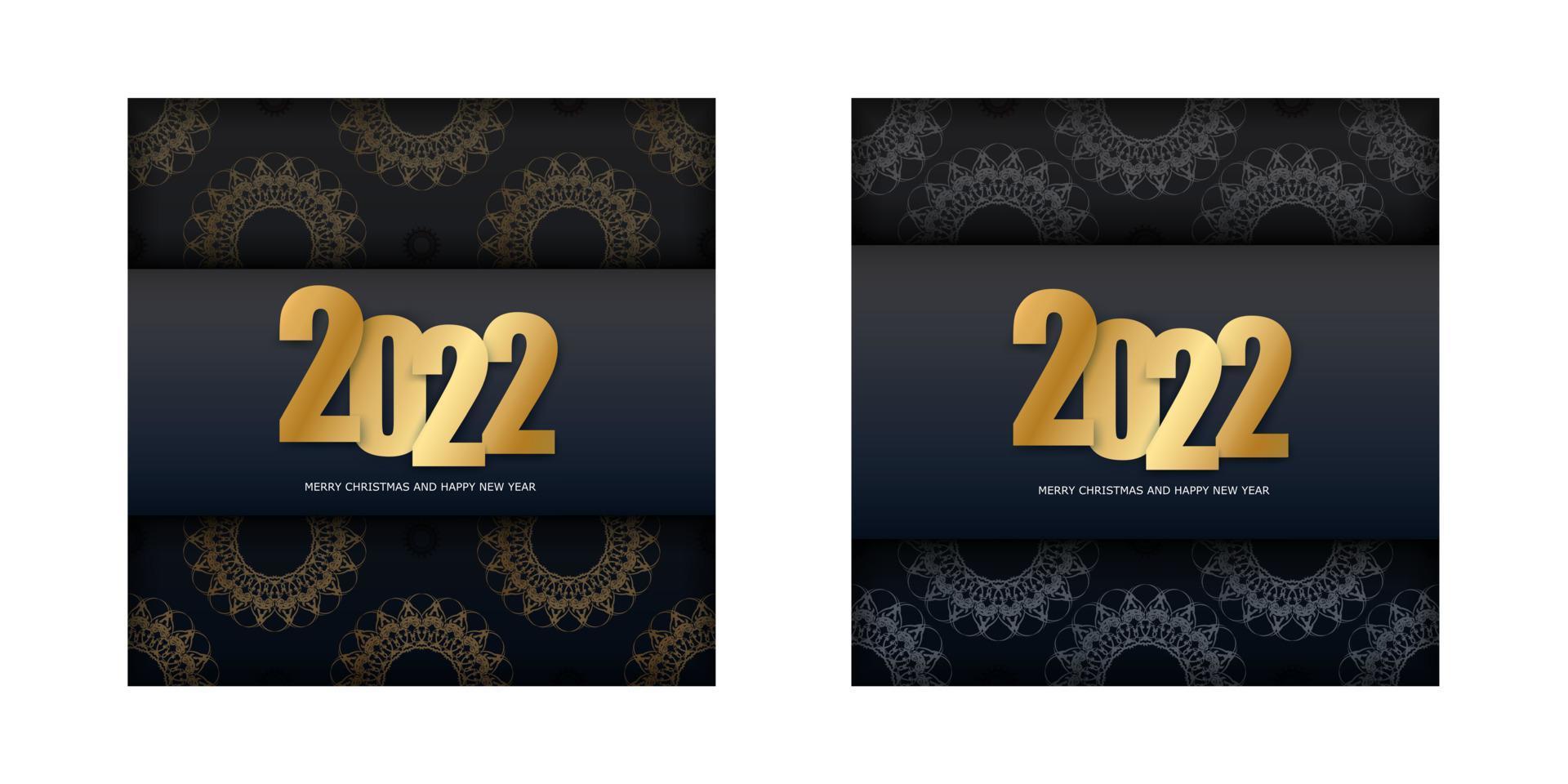 Flyer 2022 merry christmas and happy new year black color with winter gold pattern vector