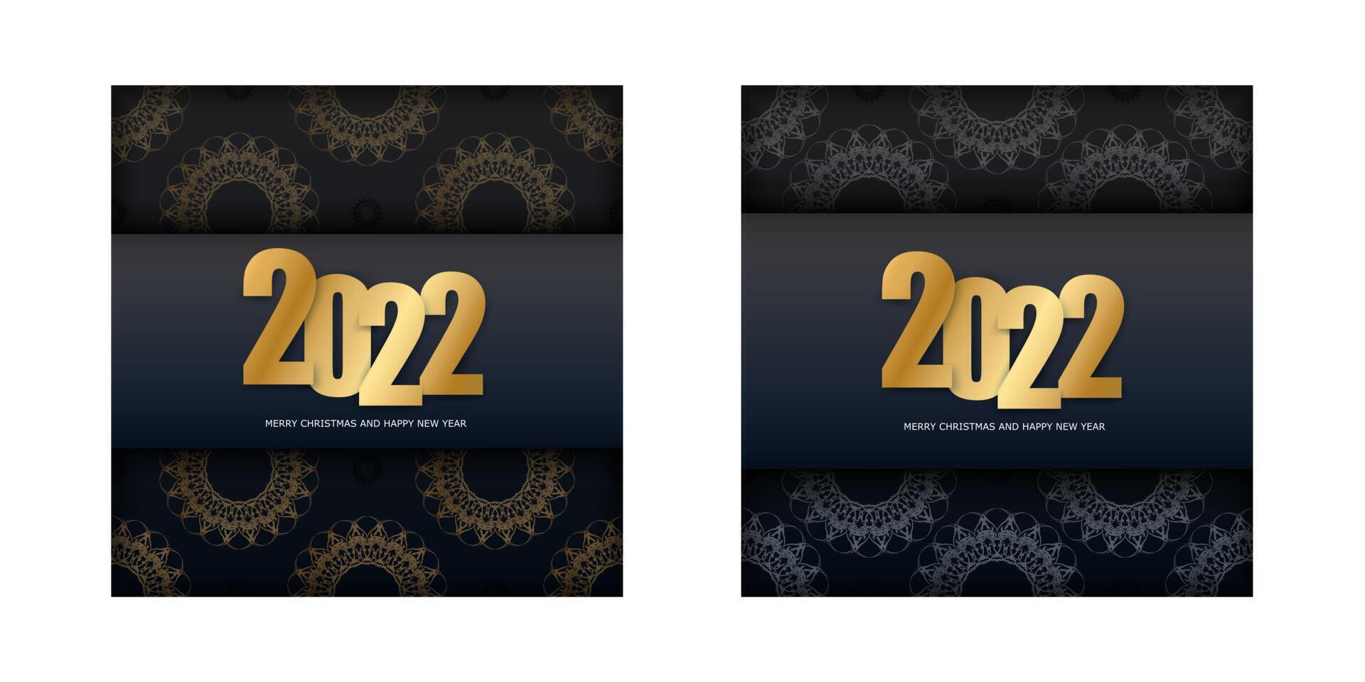 Flyer 2022 merry christmas and happy new year black color with winter gold pattern vector