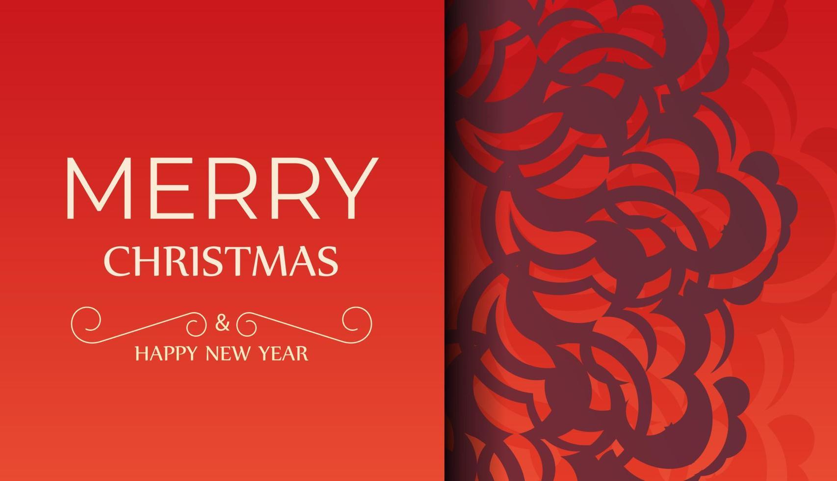 Brochure Merry Christmas and Happy New Year Red color with vintage burgundy ornament vector
