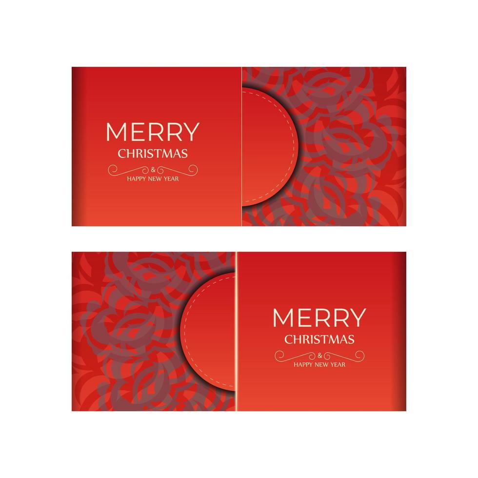 Red color merry christmas flyer with luxury burgundy pattern vector