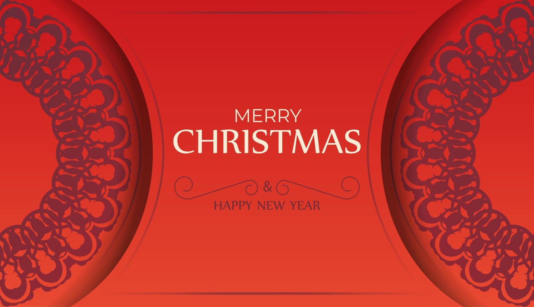 Holiday card Happy New Year in Red color with luxurious burgundy ornament vector