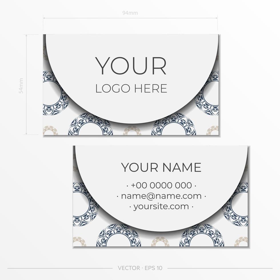 Print-ready white business card design with patterns. Business card template with place for your text and abstract ornament. vector