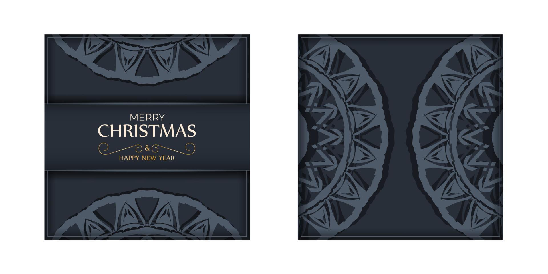 Brochure template Merry christmas and Happy new year in dark blue with vintage blue pattern vector