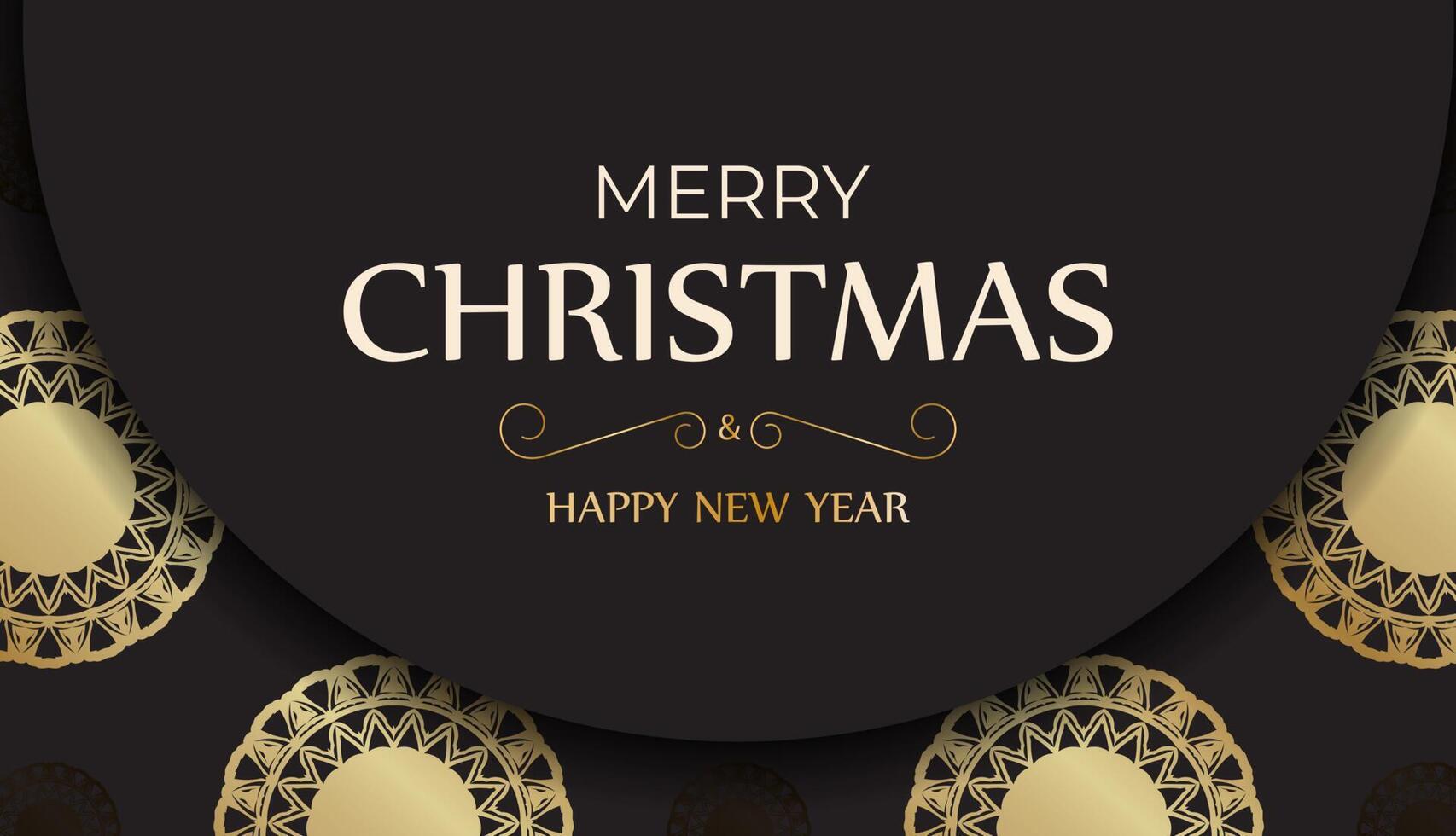 Christmas greeting card in black with gold ornaments. vector