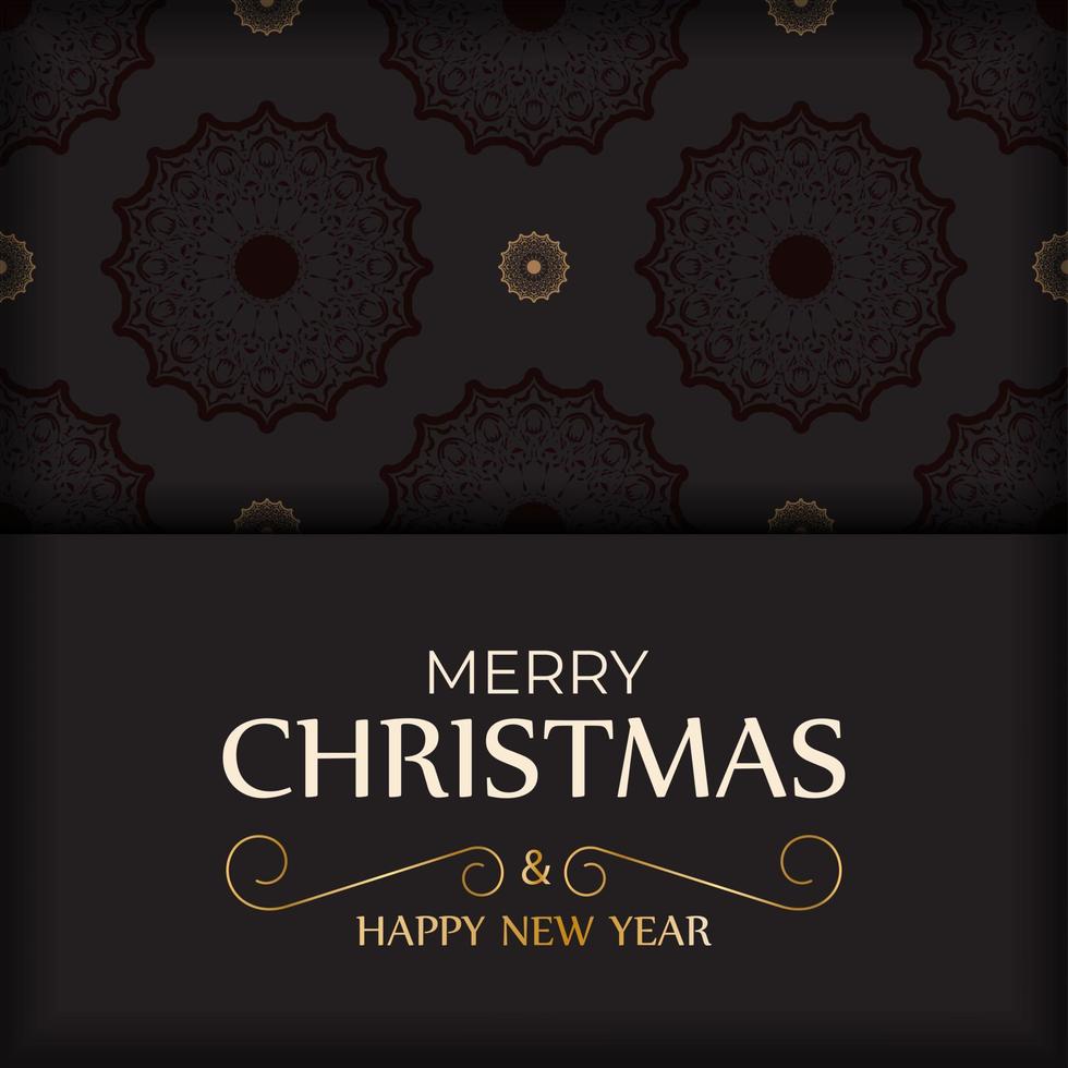 Greeting card Happy New Year and Merry Christmas in black color with winter ornament. vector
