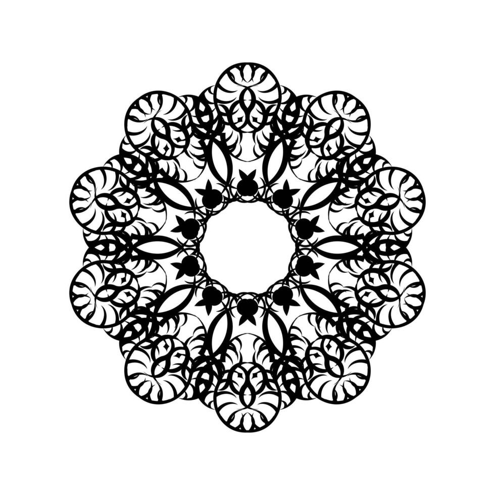 A black and white circular design with a flower vector