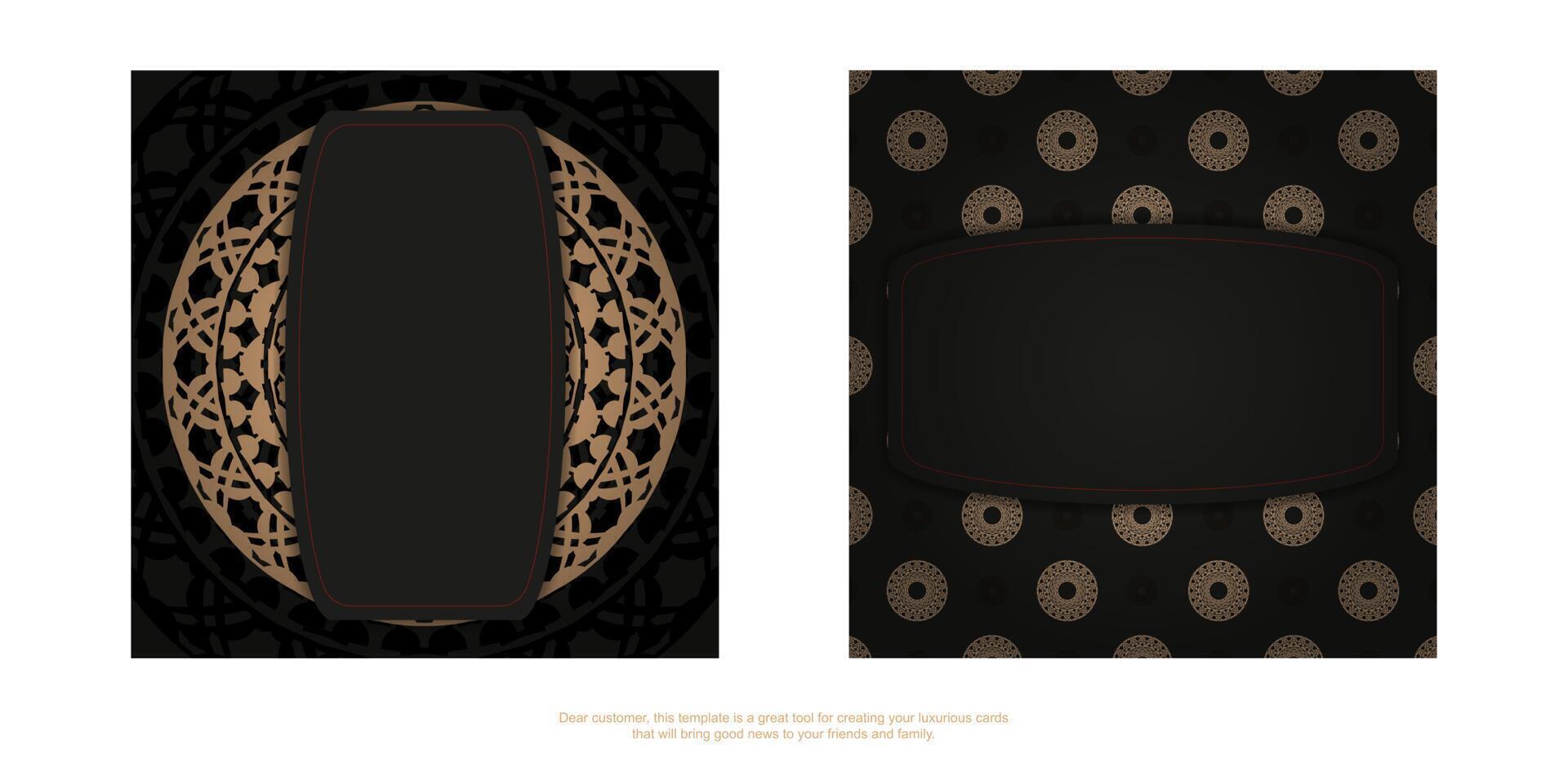 Two black and gold business cards with ornate patterns vector