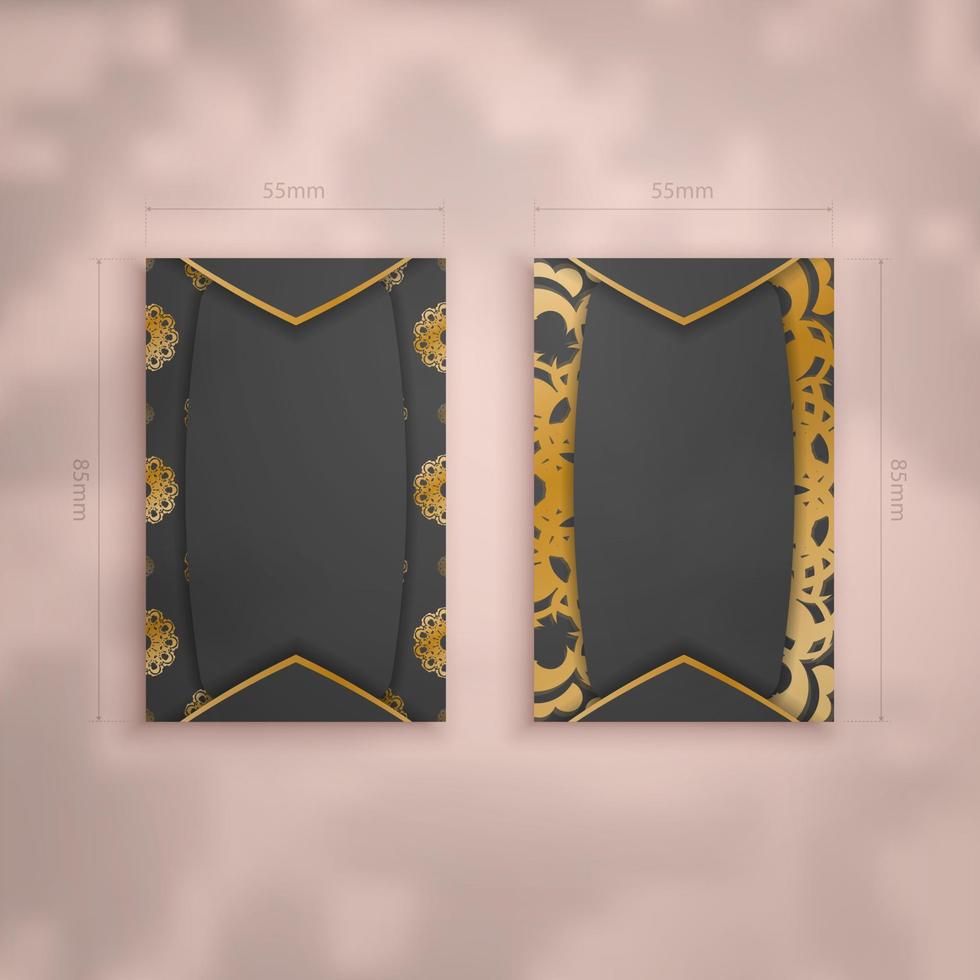 Business card template in black with vintage gold pattern for your brand. vector