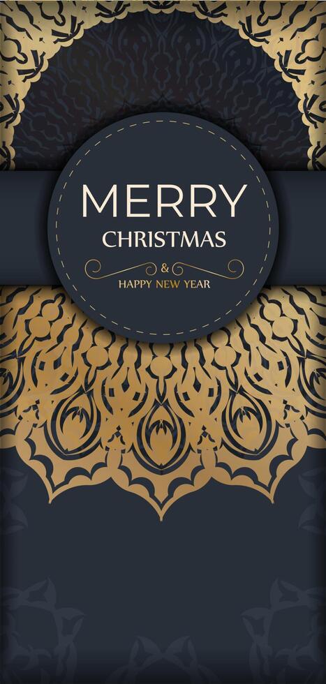 Template Greeting card Merry Christmas dark blue with abstract gold pattern vector