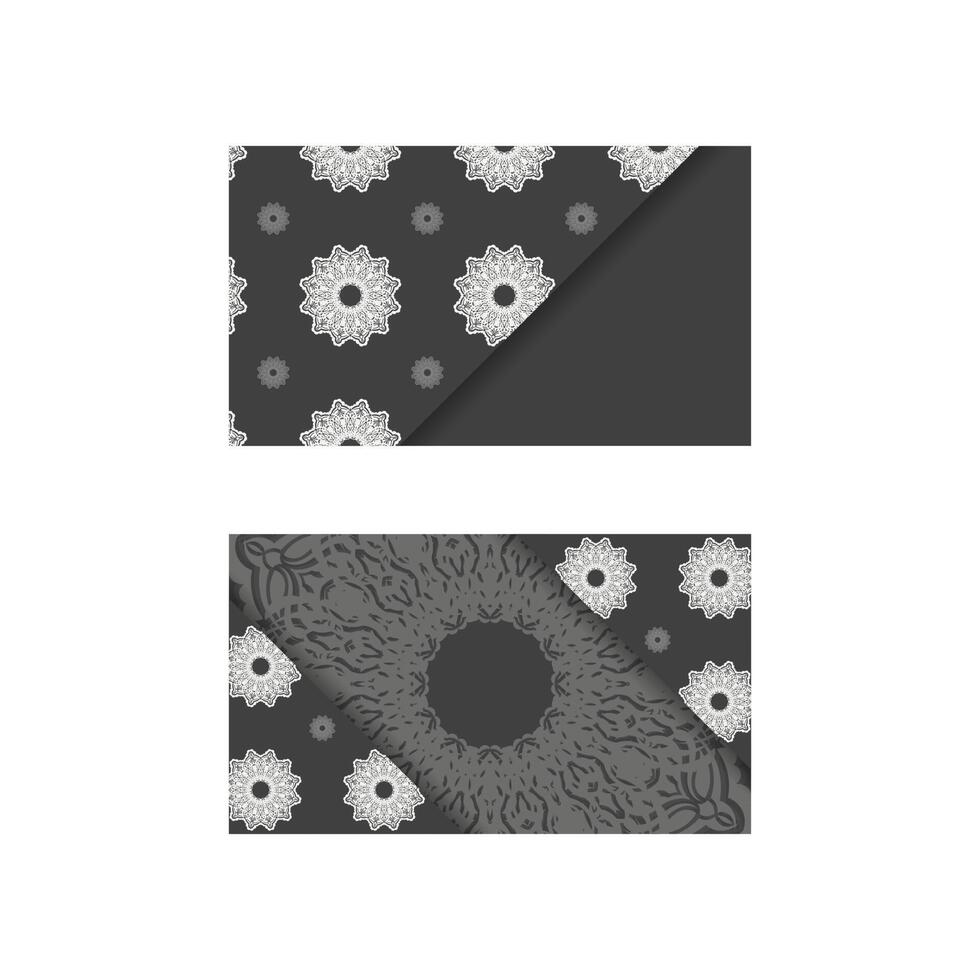 Black business card with mandala white pattern for your personality. vector