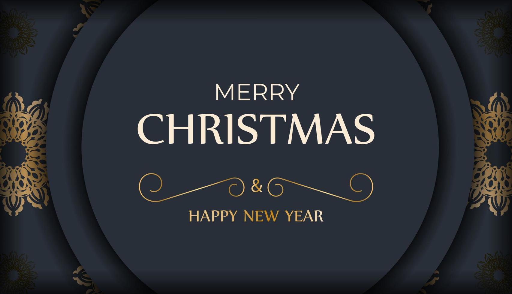 Merry christmas and happy new year dark blue flyer with vintage gold pattern vector