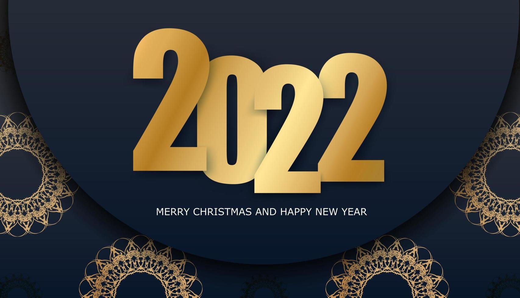 Folleto 2022 feliz año nuevo color negro con patrón dorado abstracto vector