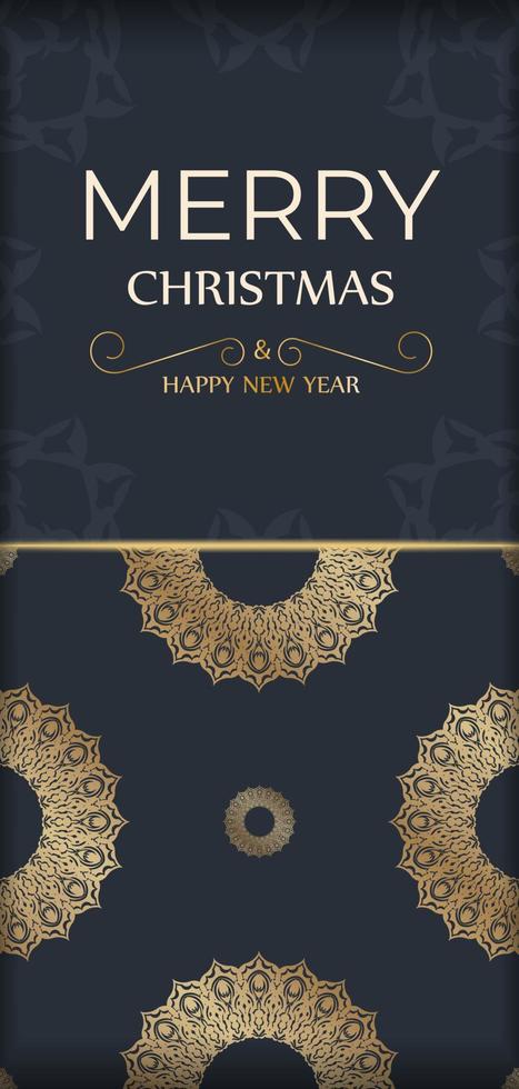 Template Greeting card Merry Christmas in dark blue color with abstract gold ornament vector
