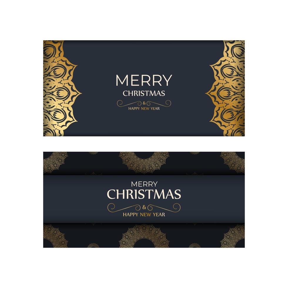 Template Greeting card Merry Christmas dark blue with abstract gold pattern vector