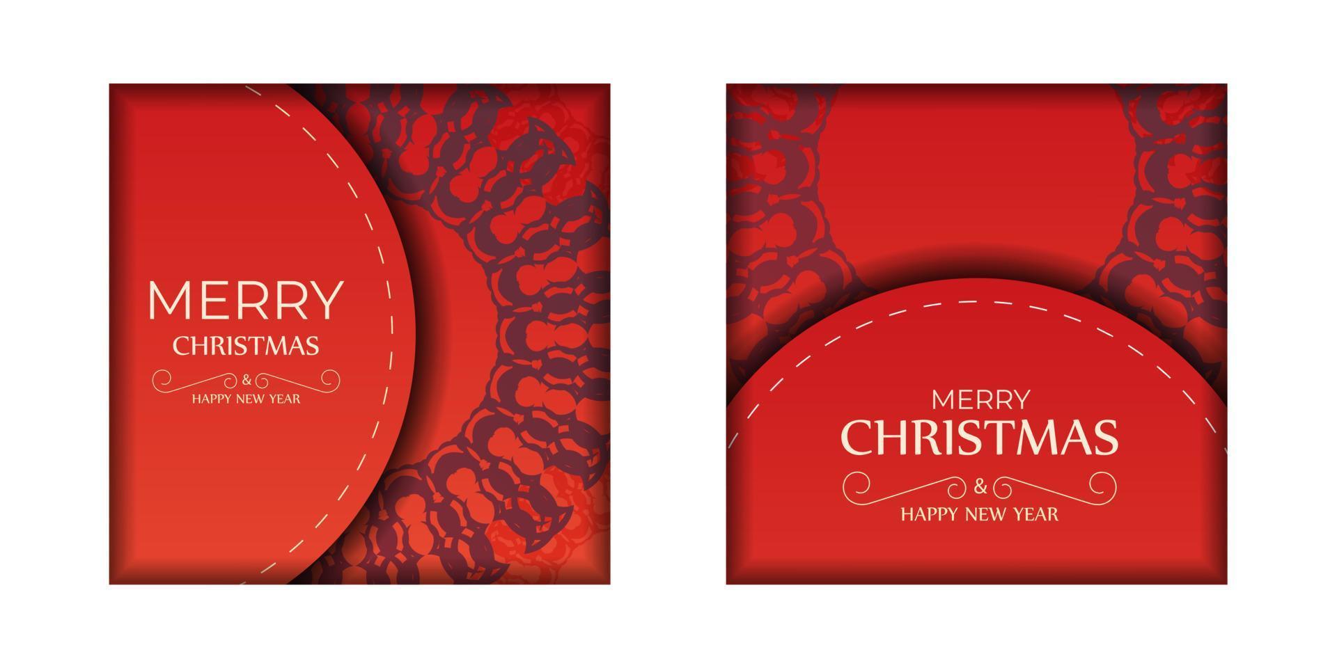 Happy New Year Greeting Flyer Template Red Color Luxury Burgundy Pattern vector