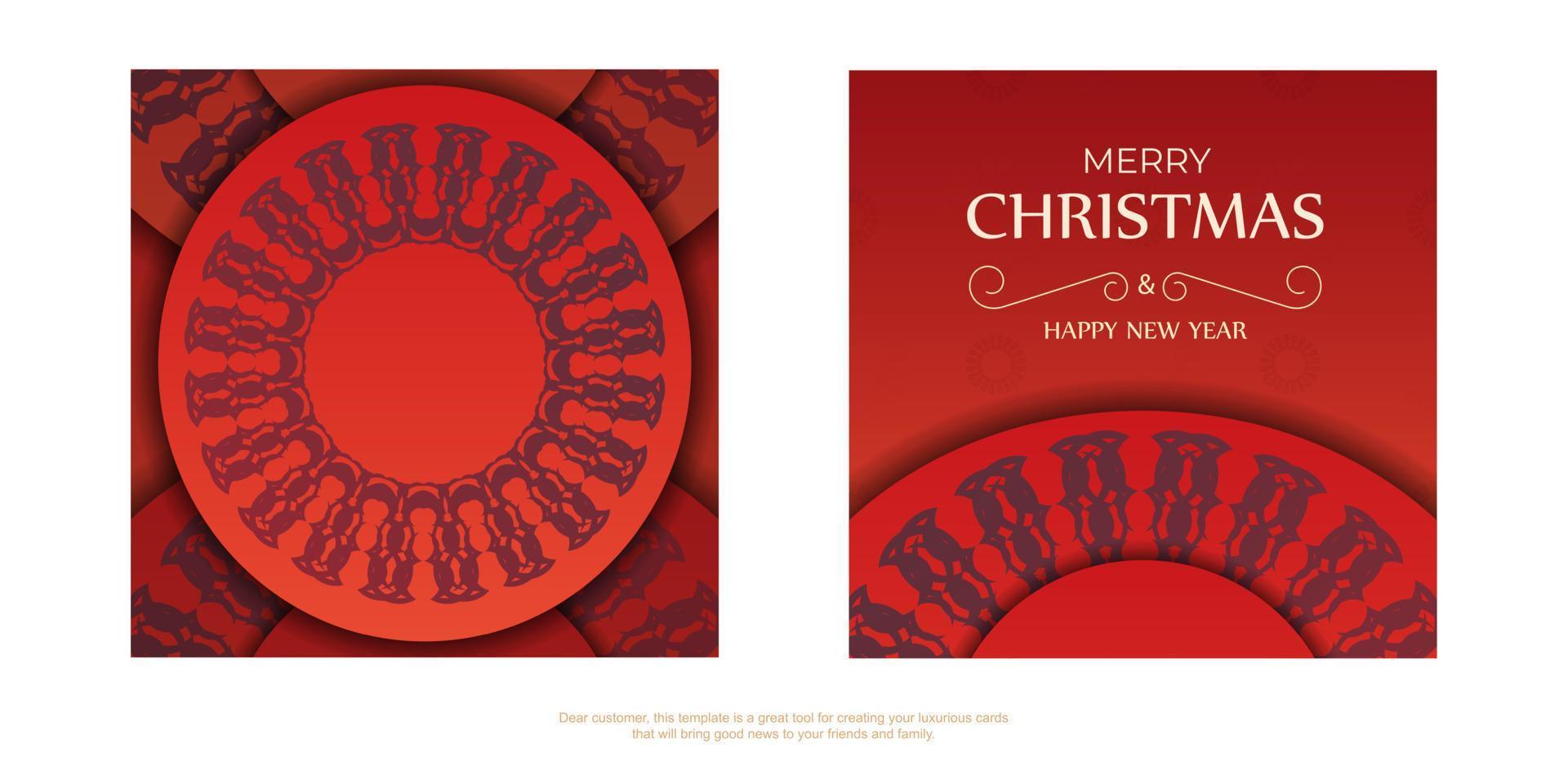 folleto de saludo de plantilla feliz navidad color rojo con patrón burdeos de invierno vector