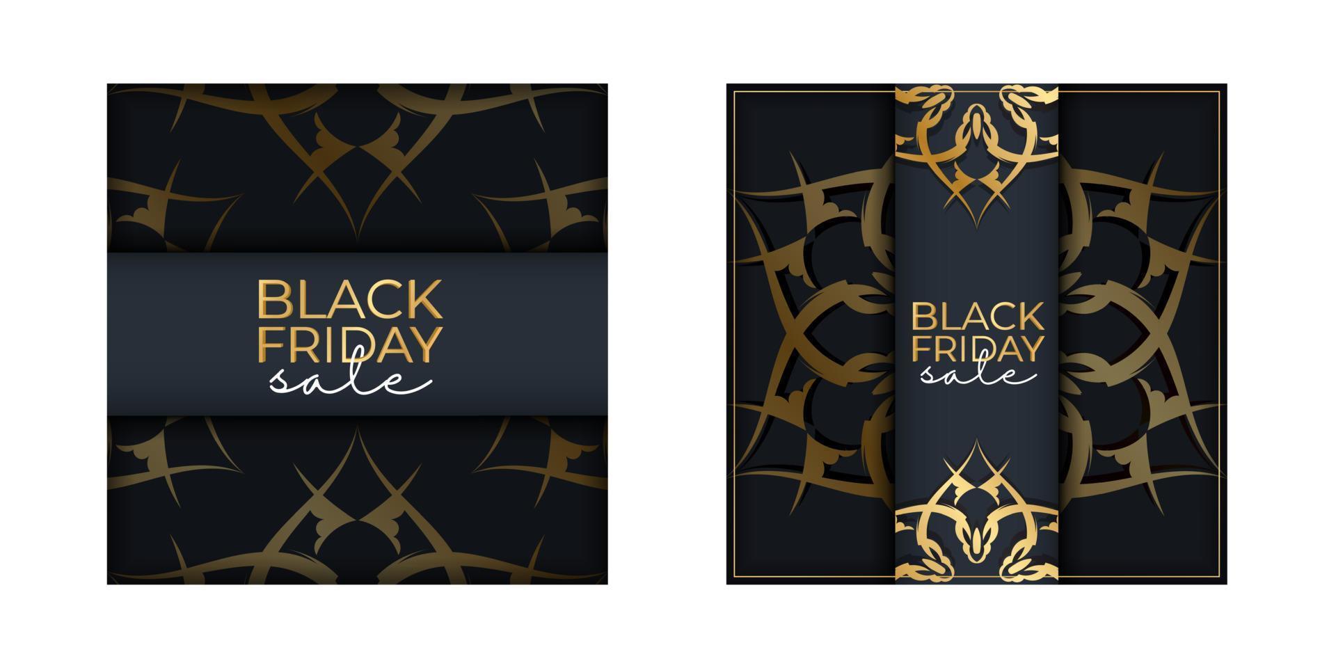 Template Poster For Black Friday in dark blue color with vintage gold ornament vector