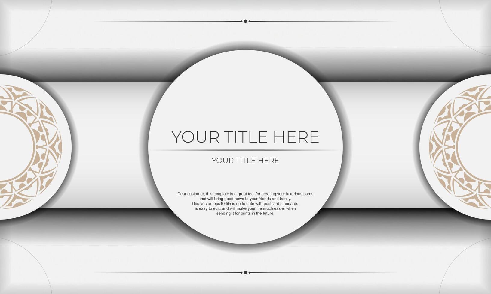 Postcard design with Greek patterns. White banner with ornaments and place for your text and logo. vector