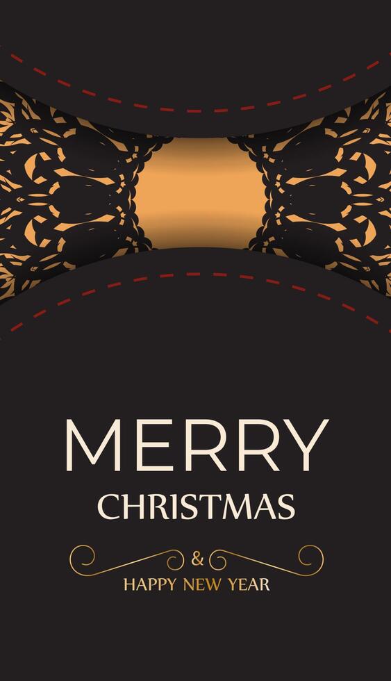 Flyer Happy New Year and Merry Christmas in black color with winter ornament. vector