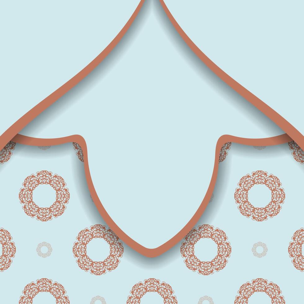 Aquamarine greeting card with Greek coral pattern for your design. vector