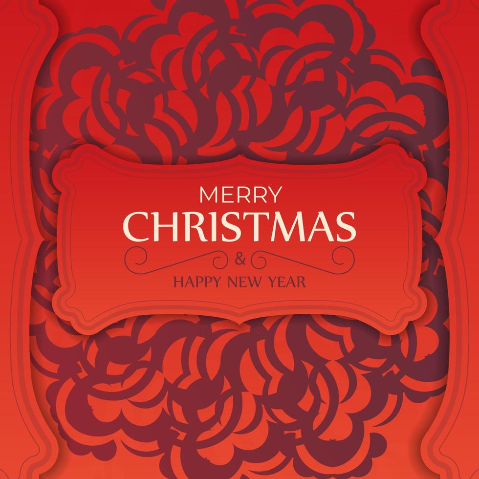 Greeting card Merry Christmas and Happy New Year Red color with winter burgundy ornament vector