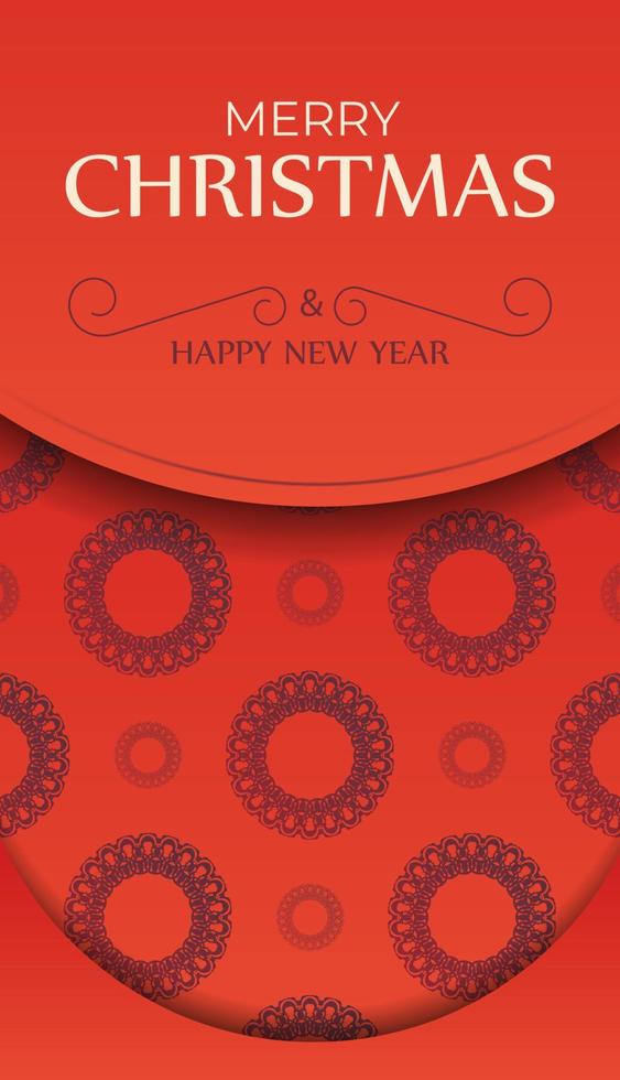 tarjeta navideña feliz año nuevo color rojo con patrón burdeos vintage vector