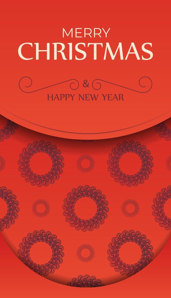 Brochure Template Merry Christmas and Happy New Year Red color with vintage burgundy pattern vector