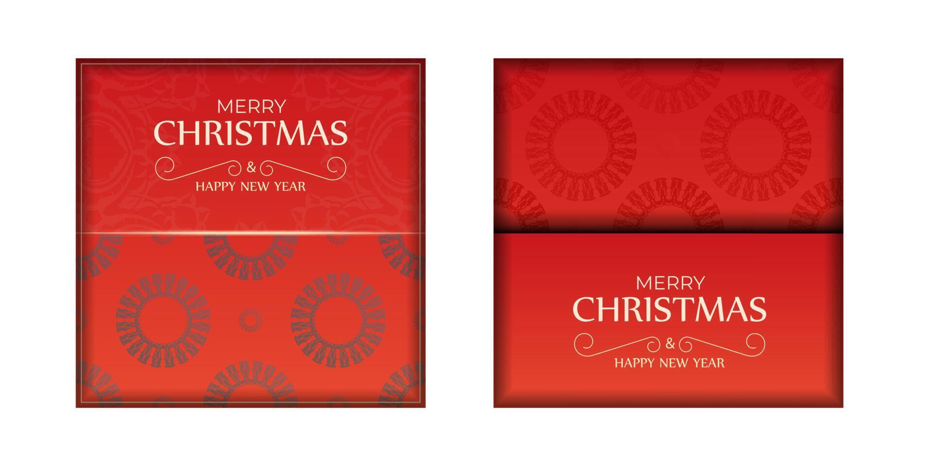 Happy New Year Greeting Flyer Template Red Color Vintage Burgundy Pattern vector