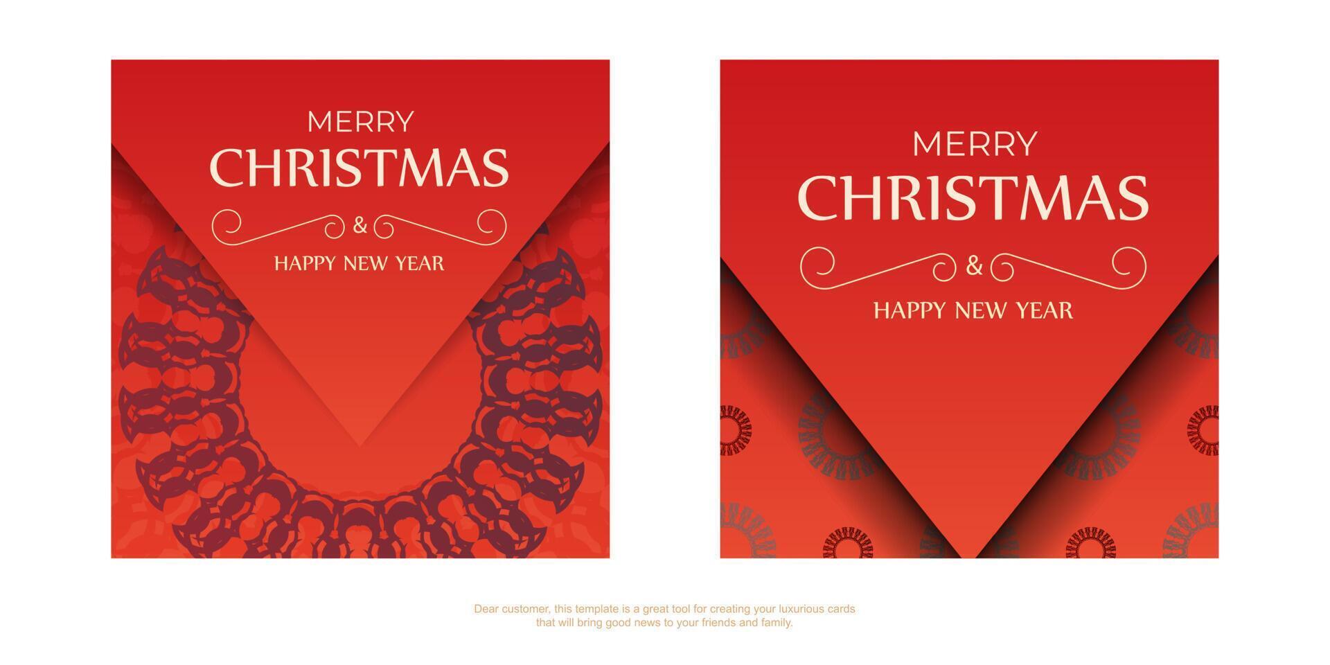 Template Greeting Brochure Merry Christmas Red with winter burgundy ornament vector