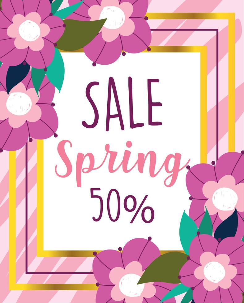 spring sale, commerce disocunt delicate flowers banner vector