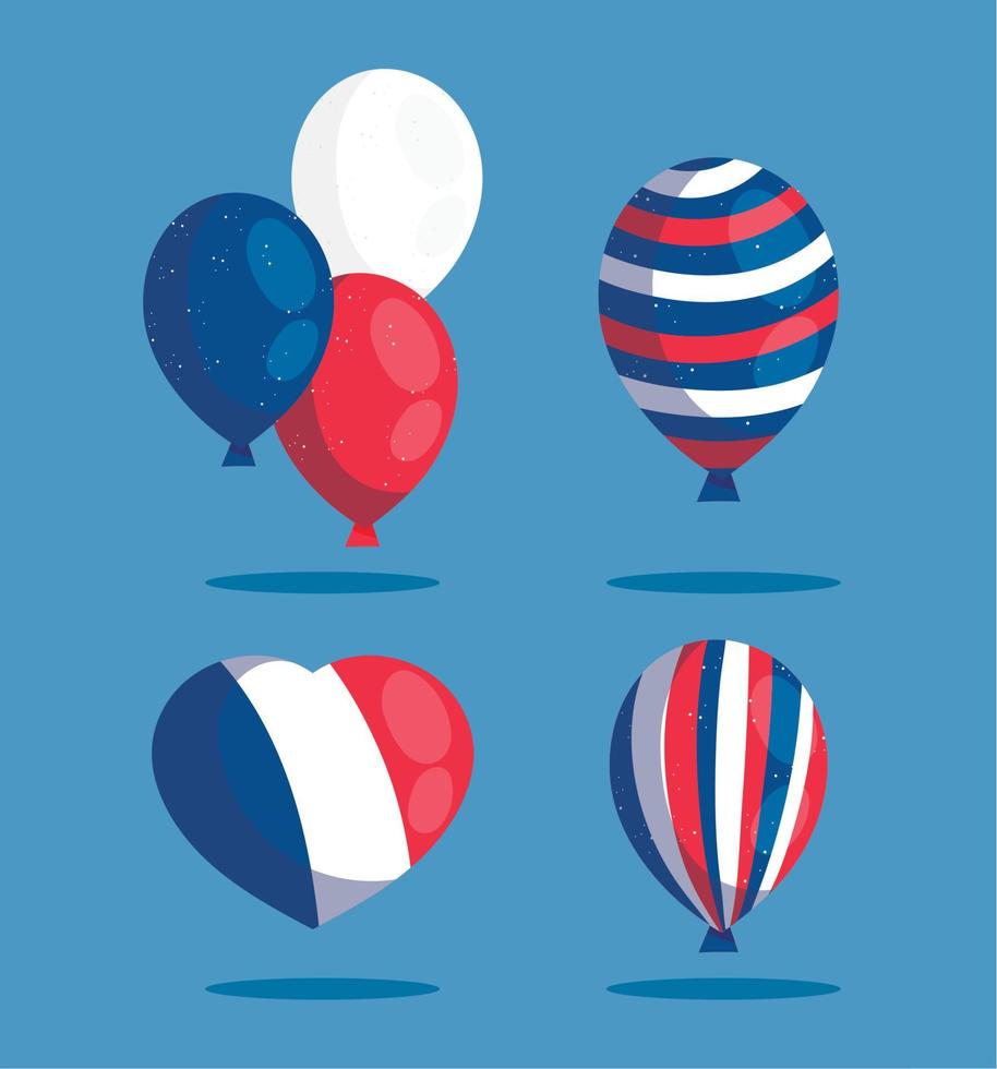france heart and balloons of happy bastille day vector design