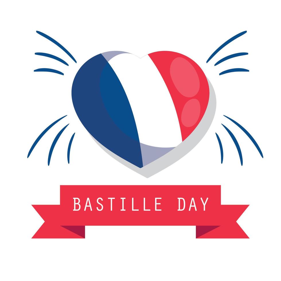 france heart wth ribbon of happy bastille day vector design