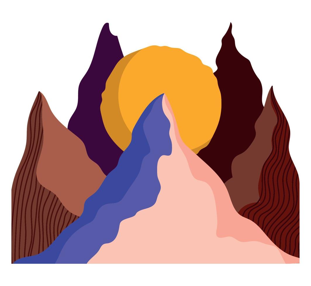 abstract landscape sun with peaks alps minimal scene vector