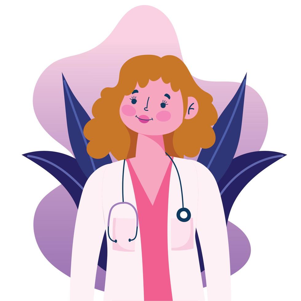 doctor female character with stethoscope and uniform cartoon vector