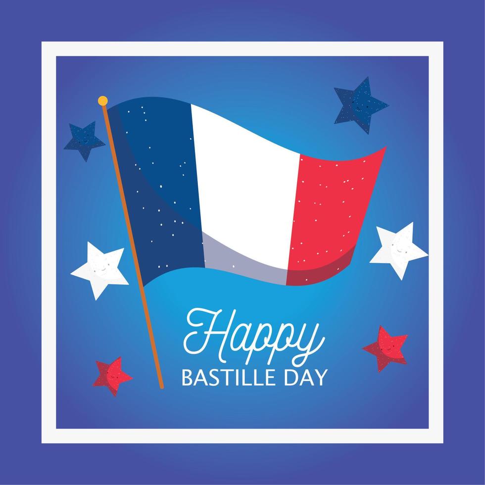 france flag with stars inside frame of happy bastille day vector design