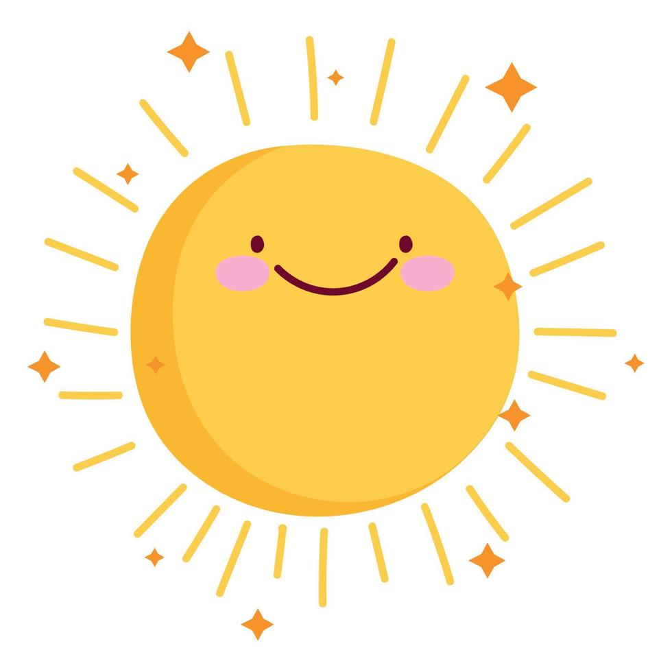 Cute dibujos animados sol verano clima icono estilo aislado vector