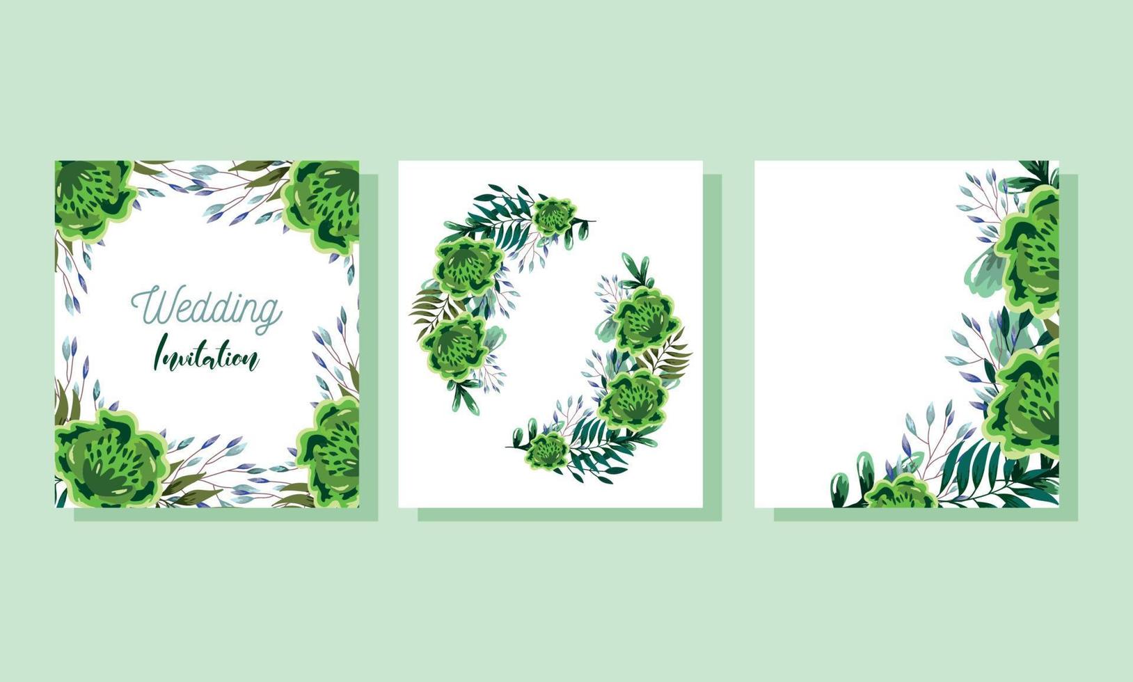 wedding floral invitation, flower leaves watercolor template card vector