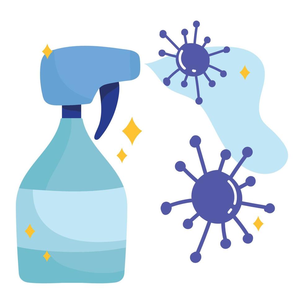 covid 19 virus and alcohol spray bottle vector design