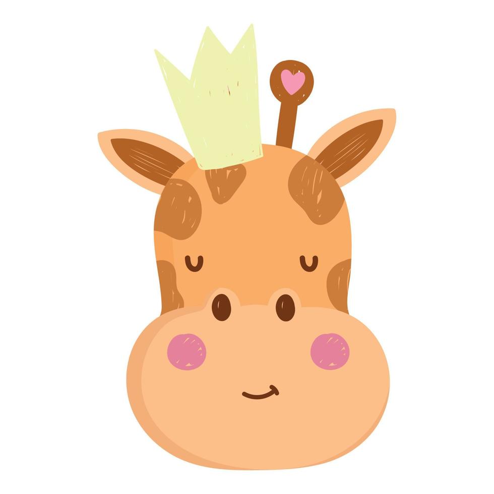 cute giraffe head animal with crown cartoon character vector