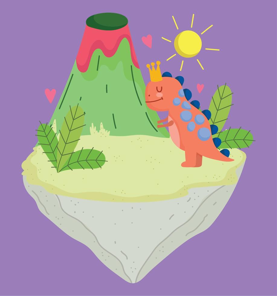 cartoon extinct dino and volcano tropical vector