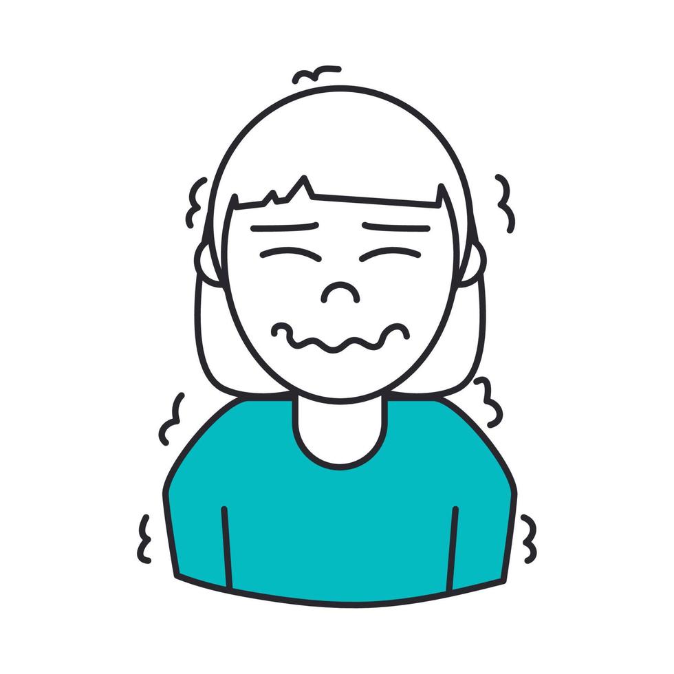 covid 19 coronavirus, woman with fever weakness symptom, prevention spread outbreak disease pandemic line and fill style icon vector