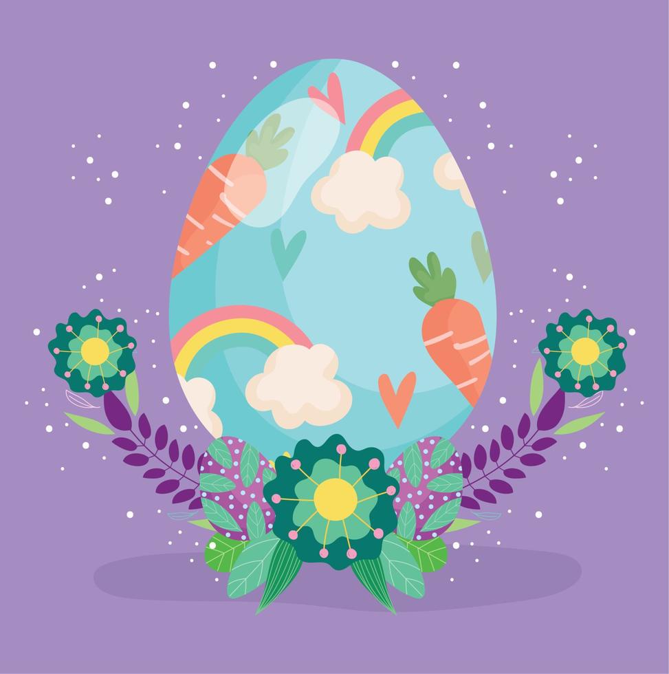 happy easter egg decorated with carrots flowers decoration vector